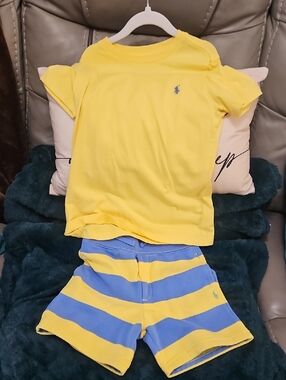 Ralph Lauren Yellow & Blue Kids Tee and Striped Shorts Set